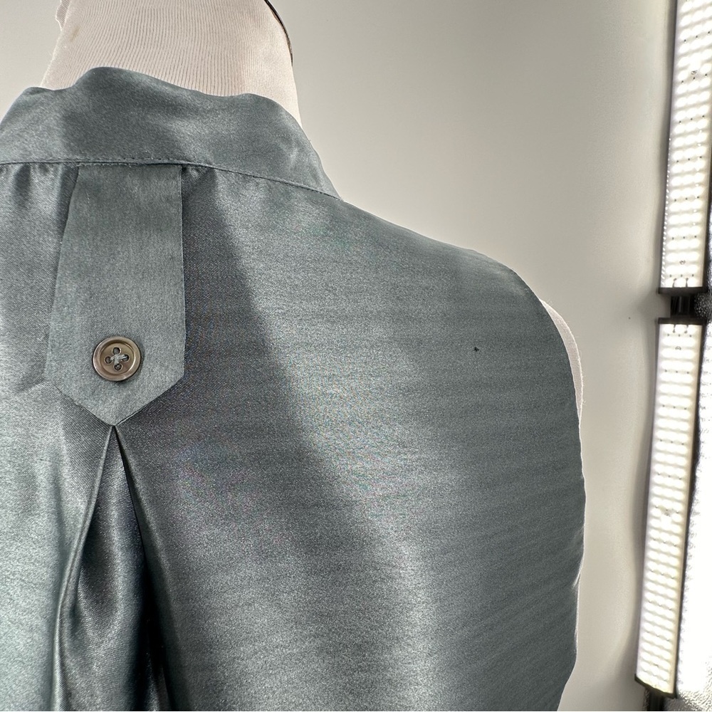 Eileen Fisher dress size SP greenish gray 100% silk button down resortwear - Picture 10 of 14